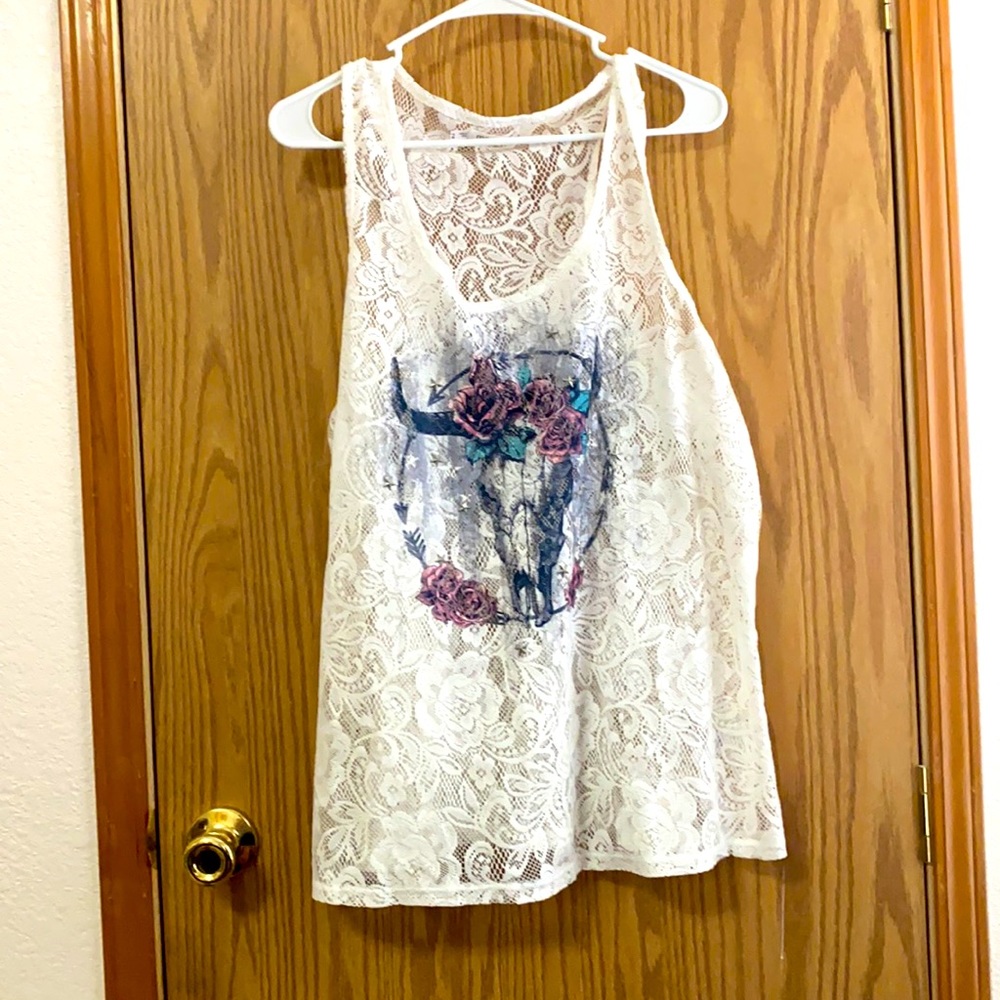 Lace Buffalo Skull Tank